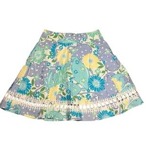 Vintage Lilly Pulitzer Lined Floral Skirt Crocheted Eyelet Trim Size 8 Polka Dot